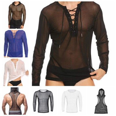 Men's Long Sleeve Fishnet Mesh T-shirt 