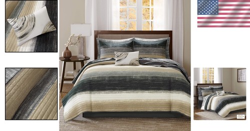 Essentials Saben King Bedding Set – 8-Pc Reversible Quilt & Sheet Set in Taupe - Picture 2 of 10
