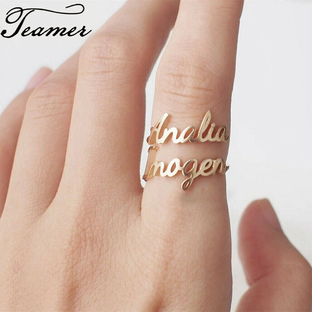 Double Name Personalized Custom Ring Couple Name Gold Steel Rose