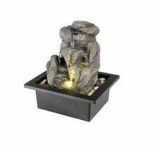 Small Water Fountain Feature Indoor Outdoor Stepping Waterfall Warm LED 24cm