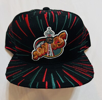 Exclusive Mitchell & Ness NBA Seattle Super Sonics Black Earthquake Snapback