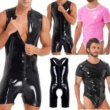 Men Wetlook Leather Leotard Bodysuit Zipper Catsuit Jumpsuit Clubwear Costume
