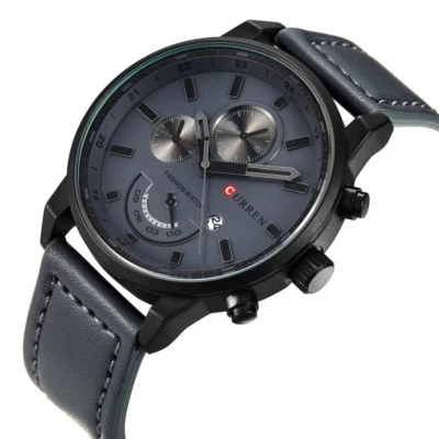 CURREN Armée de mode Hommes Date Analogique Cuir Montre-bracelet en acier inoxydable