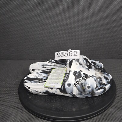 Crocs Classic Marbled Slides  Womens Sz 8 White Black Rubber Sandals