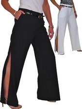 Ladies Side Split Wide Leg Trousers Event Evening Party Open Flowy Leg 8 - 16