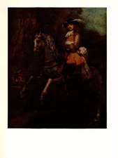 1967 Vintage REMBRANDT "EQUESTRIAN PORTRAIT" COLOR offset Art Lithograph Print