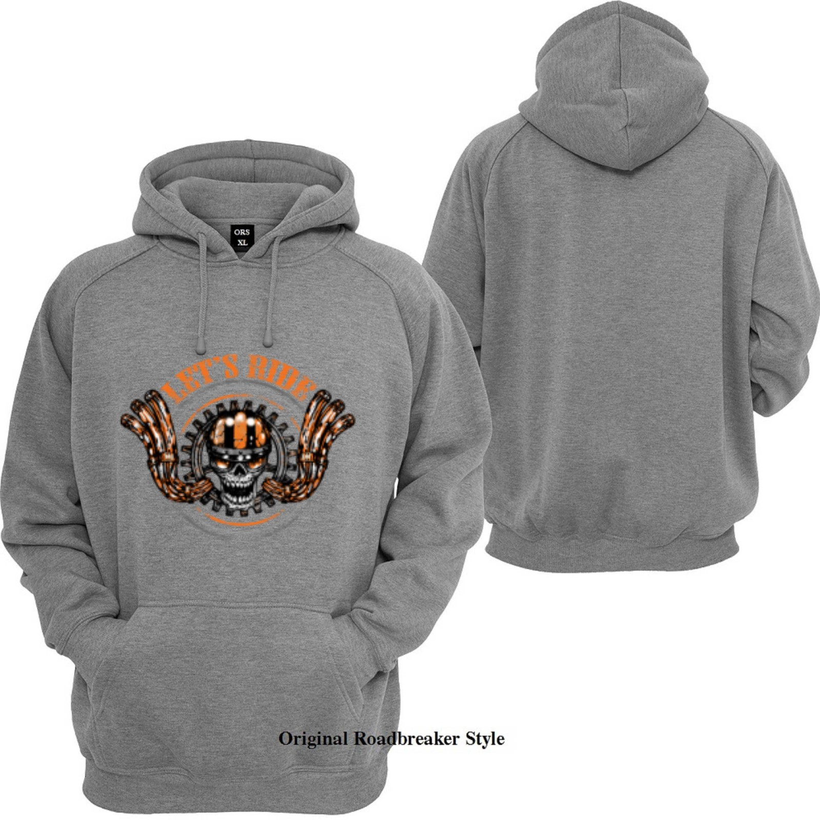 Hoodie / Hoody Grey Biker Chopper&old School Motif Model Let ` Ride-image