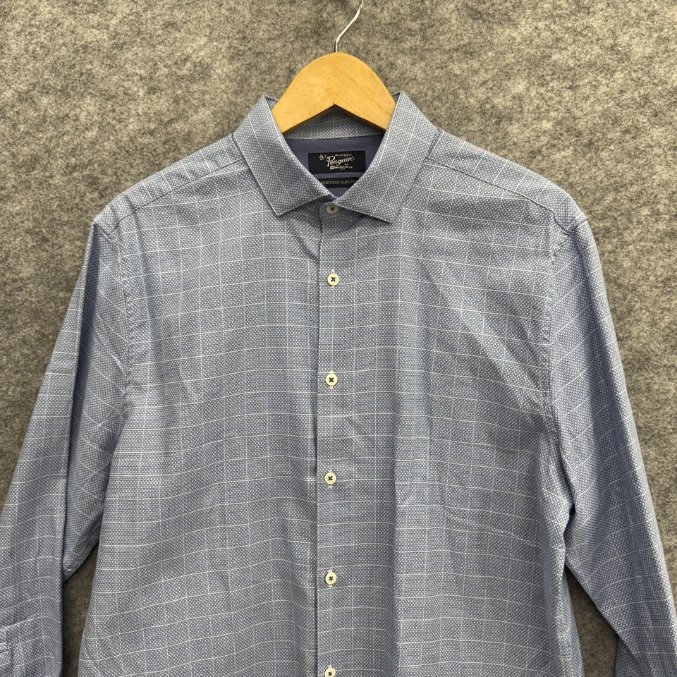 Camisa de vestir Penguin para hombre, Heritage ajustada, 100 % algodón, azul, talla 16 32/33 Foto 2 de 4