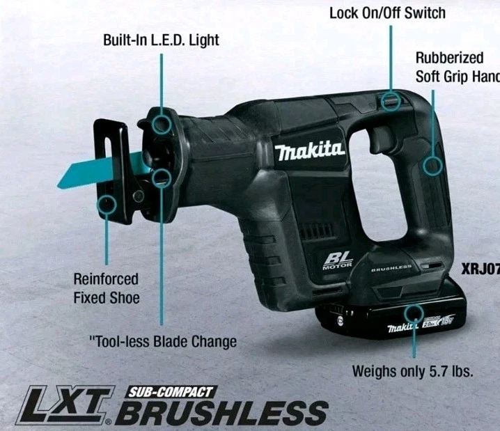 Makita XRJ07 HACKZALL 18V LXT Sub-Compact Recipro Saw Kit (1.5Ah) BATTERY CHARGE - Image 2 of 4