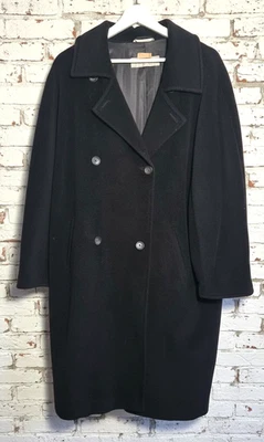 Max Mara Wool Coat Women's 10 Long Black Double Breasted Classic Moth Damage