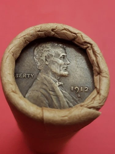 AU 1912S LINCOLN WHEAT CENT 1916-S LINCOLN WHEAT PENNY COIN ROLL ENDS BANKROLLED