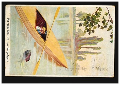 Cartoon postcard fear: two girls and a fish - with whom do I have pleasure?