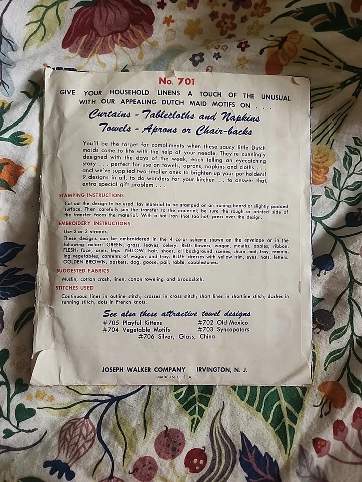 Vintage WALKER'S EMBROIDERY TRANSFER Dutch Designs for Kitchen & Tea Towels 701 - Image 2 of 2