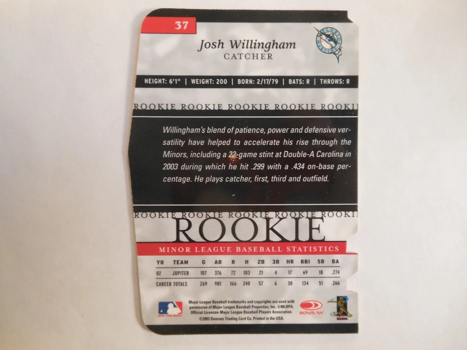 2003 Donruss Elite Extra Edition - Josh Willingham #37 Status Red Die-Cut /70... - Image 4 of 4