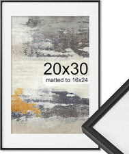 Premium 20x30 Metal Picture Frame with 16x24 Mat, Black, Wall Display Included