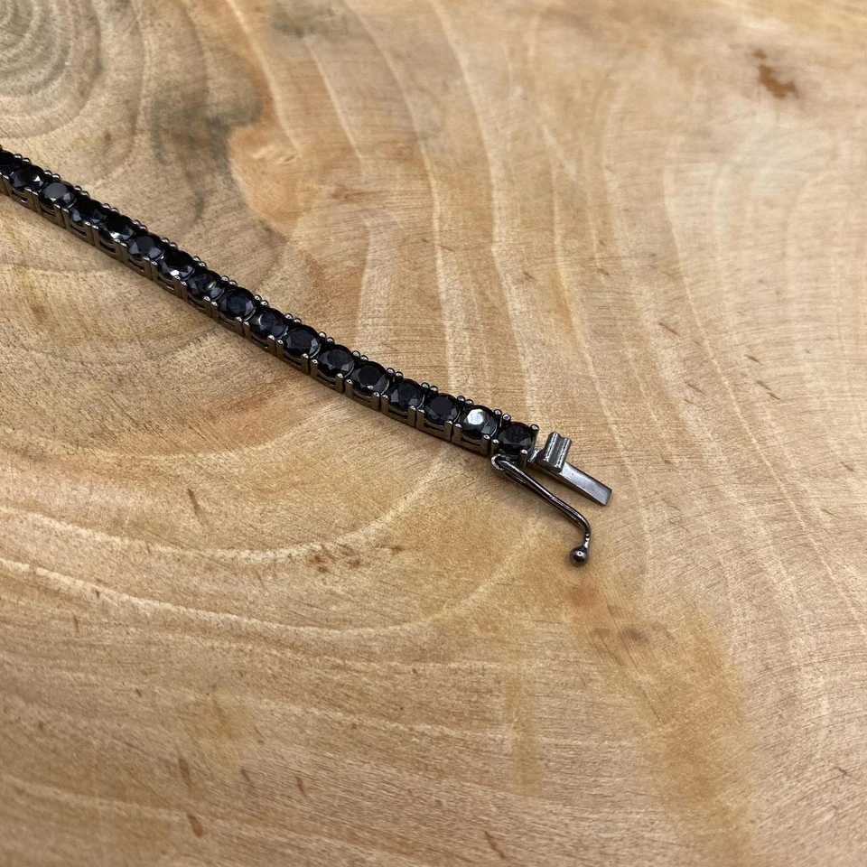 Pulseira de tênis feminina 10 quilates redonda preta criada em laboratório diamante ouro preto 14k por cima - Imagem 4 de 4