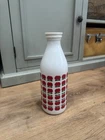 Vintage Milk Bottle 10” Egizia White Milk Glass Apple Pattern. Crack On The Lid