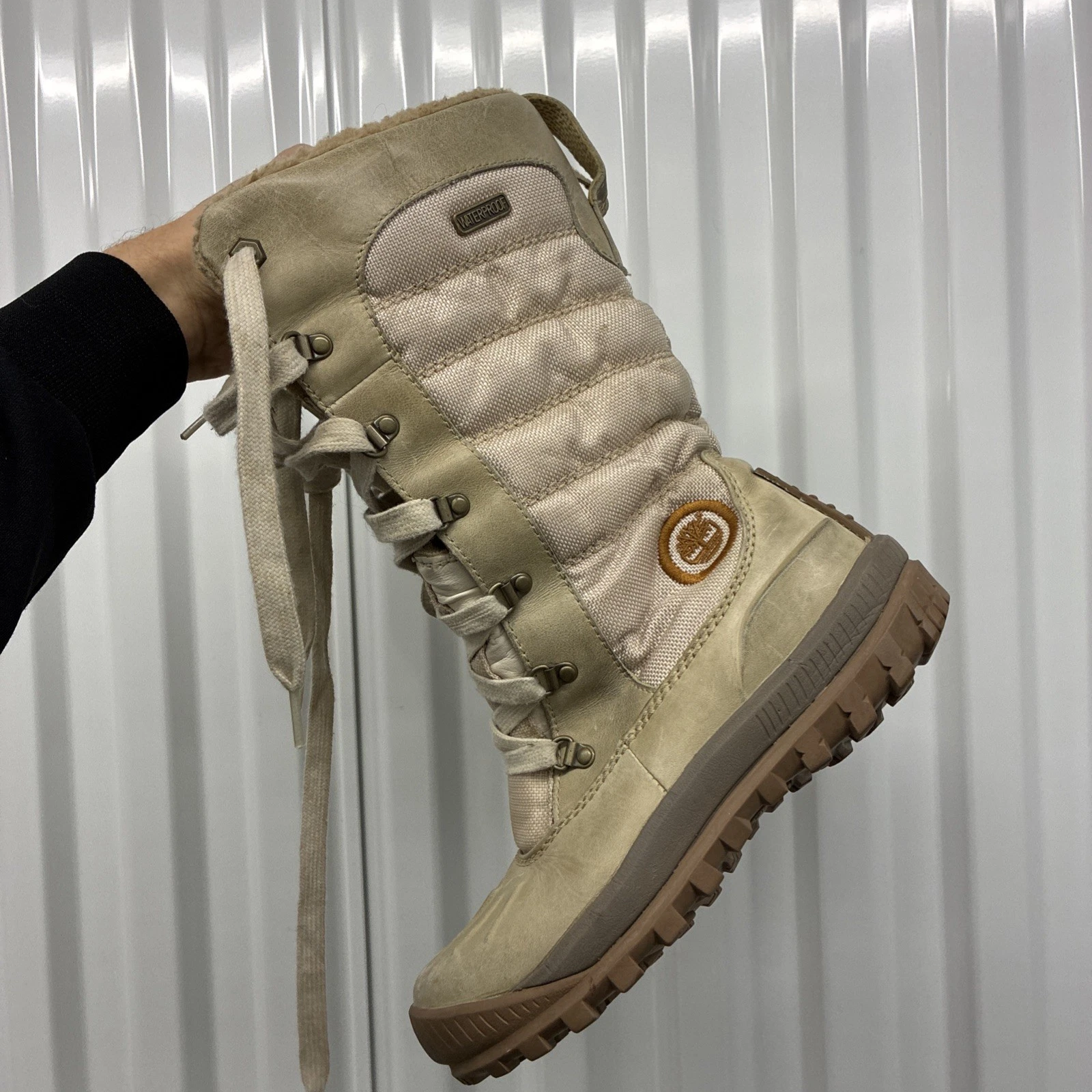 TIMBERLAND 21647 WINTER BOOTS WOMEN'S LEATHER/FABRIC CAMPING BEIGE - Size US 6M