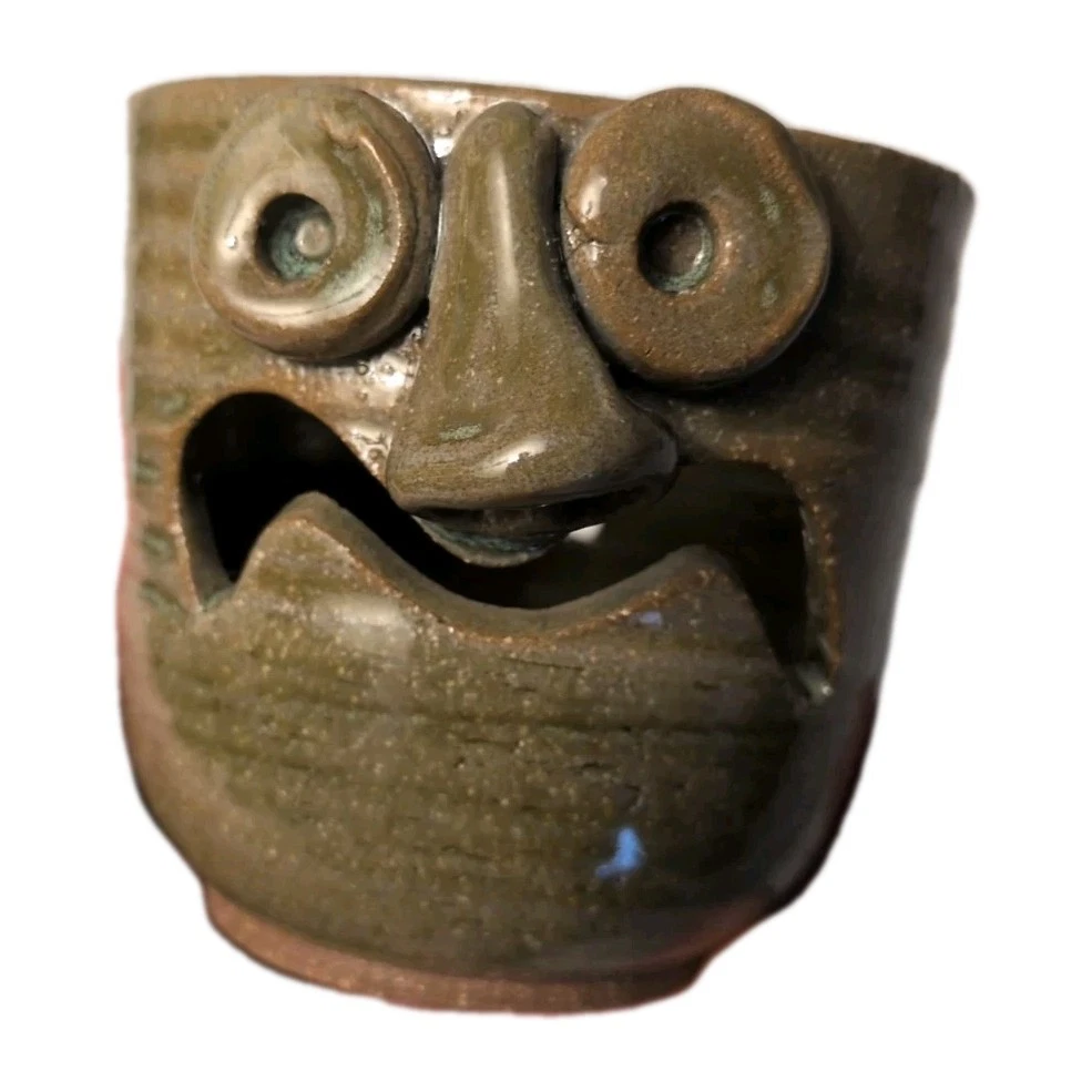 Green Ugly Face Clay Egg Separator / Jug 3”. Signed Stratakos Pottery
Opens in a new window or tab