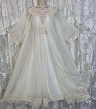 VTG M L INTIME Bridal Ivory Db Sheer Chiffon Peignoir Robe Nightgown Gown Set