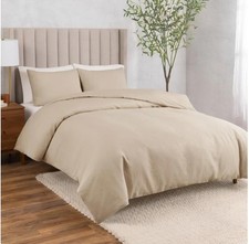 Purely Organic WelHome Duvet Set Pillow Shams Taupe 3-Piece Cotton Linen Relaxed