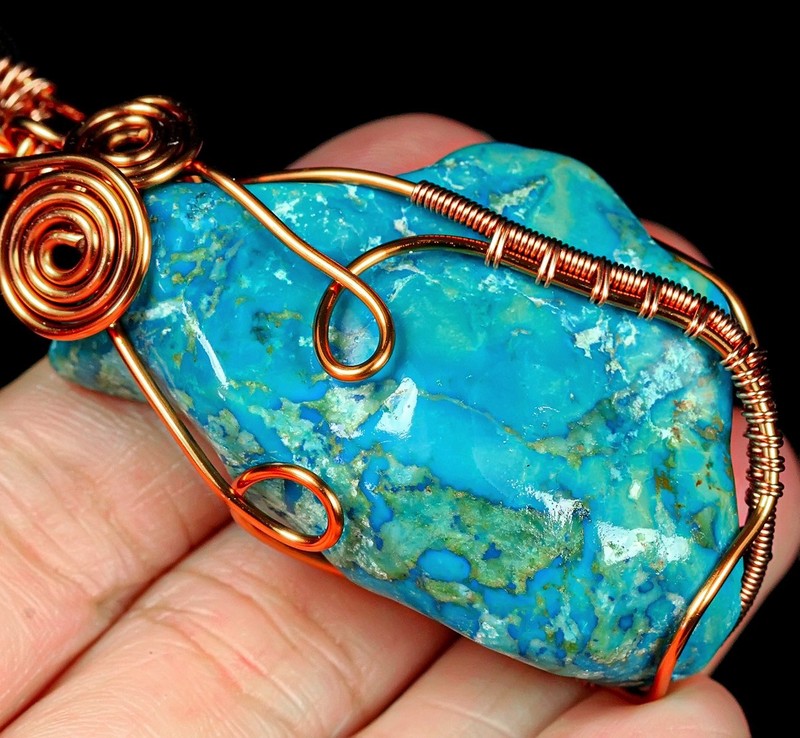 127Ct Arizona Turquoise Rough Specimen Wire Wrapped Pendant RYSLD329