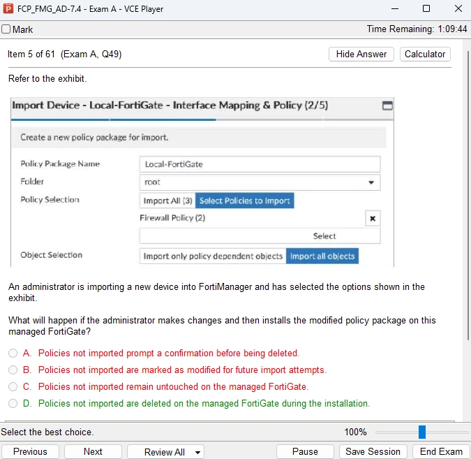 Fortinet FCP_FMG_AD 7.4 Exam - Image 2 of 4