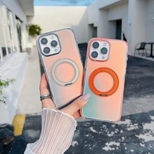 Frosted Gradient Magnetic Stand Case for iPhone 15 16 Pro Max Wireless Charging