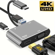 USB C to 4K HDMI VGA Multiport Adapter 4-in-1 Hub USB 3.0 Charging Power PD Port