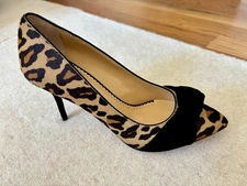 NEW Charlotte Olympia 37.5 Vera leopard print pony hair fur & black suede heels