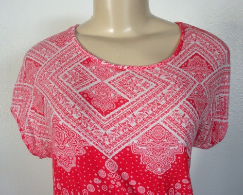 Camisa Blusa Top Faith and Joy S Naranja Blanco Diamante Círculo Flor Cintura Corbata - Imagen 2 de 8