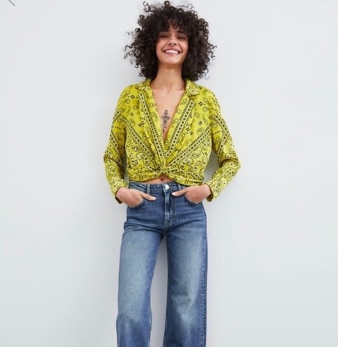 ZARA S Paisley Bandana Top Cropped Langarm Faux Wickel V-Ausschnitt Western Paisley - Bild 3 von 19