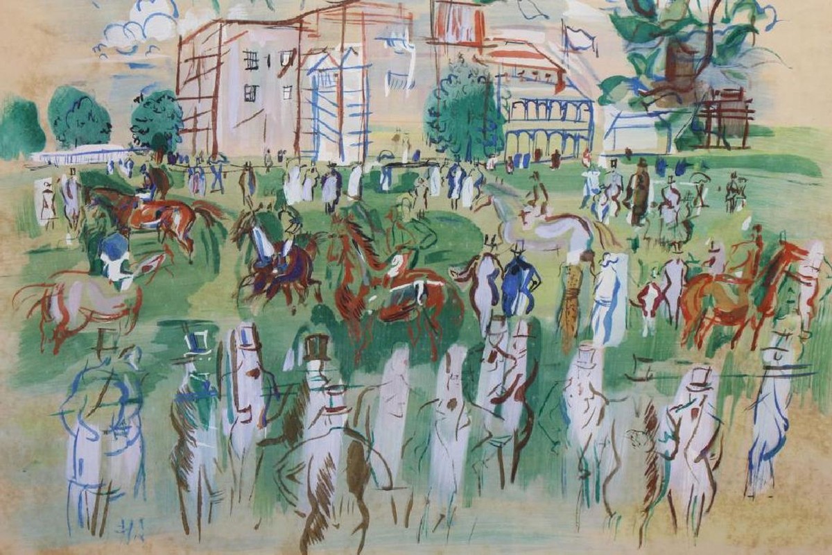 RAOUL DUFY 1950s MIX-MEDIA ASCOT LITHOGRAPH PRINT PLATE SIGNED