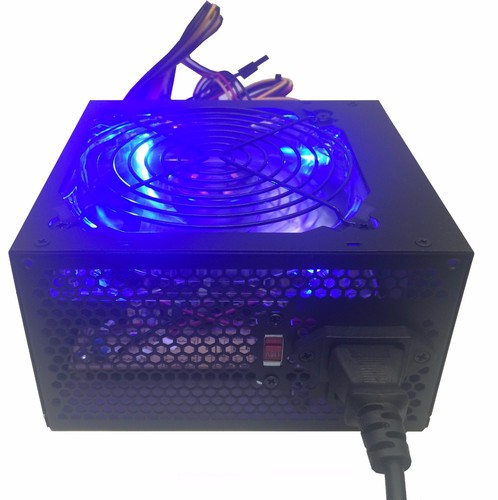 NEW Blue LED 750W Silent 120mm Fan ATX 12V 4+4 PCIE Gaming PC Power Supply PSU - Picture 1 of 6