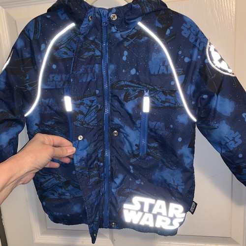 Disney Store Star Wars Hooded Full-Zip Puffer Coat Jacket Reflective Boys 4 Blue - Picture 13 of 24