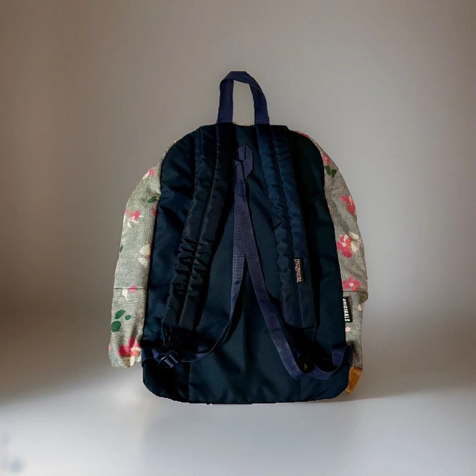 Parte inferior de gamuza escolar vintage de mezclilla floral azul rosa trasero original de Jansport Foto 2 de 4