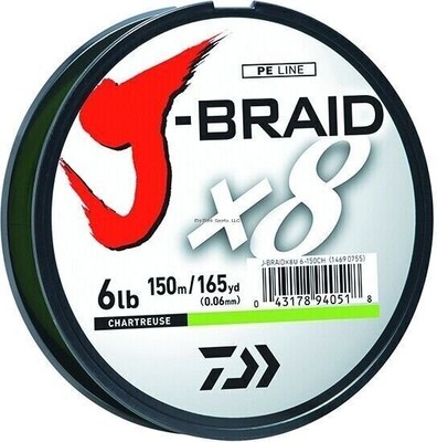 Daiwa J-Braid X8 - Ligne De Pêche Tressée 8 Brins, 150m - Couleur Chartreuse