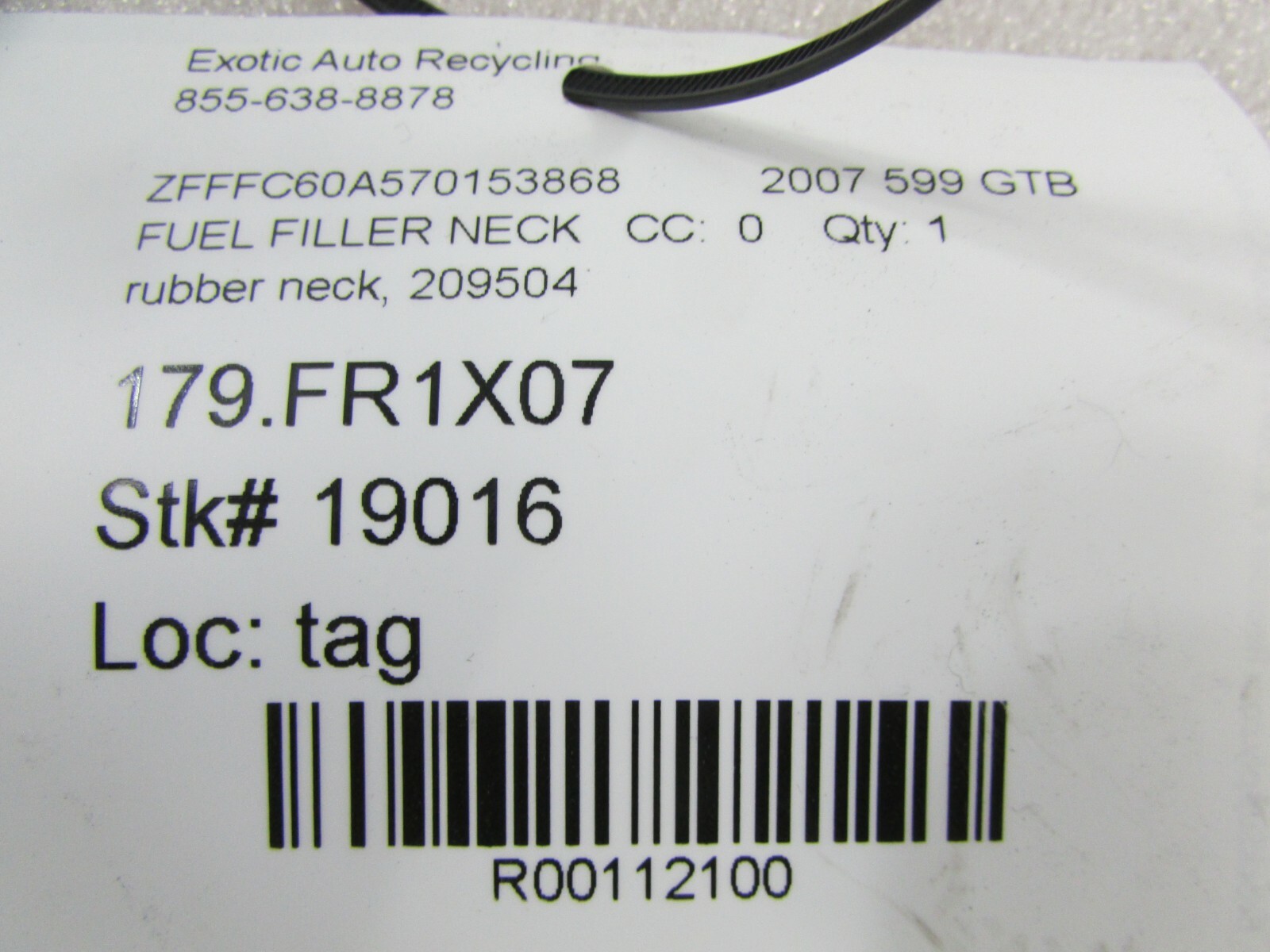 Ferrari 599 GTB, Fuel Filler Rubber Neck, Used, P/N 209504