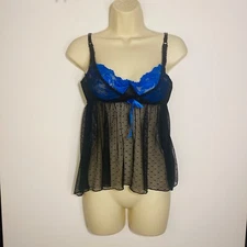 Seven til Midnight lingerie S/M  Black Blue negligee babydoll Mesh sheer nightie