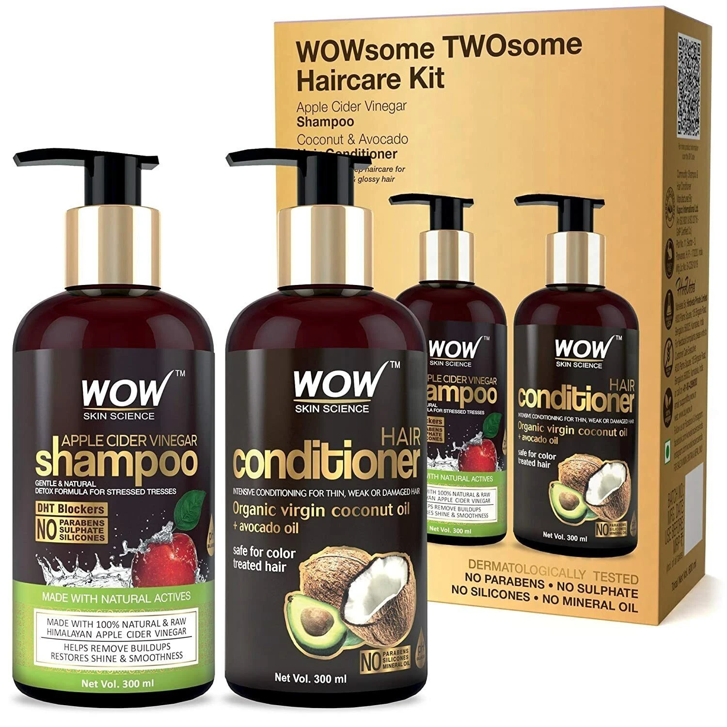 WOW Apple Cider Vinegar Shampoo and Avacado Oil Conditioner Combo - 600 ML