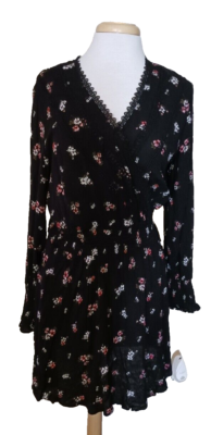 american rag black floral dress American Rag Womens Lace- Up Bell Sleeve A-line Dress, Black, Small