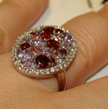 Sterling Silver 925 3cts Multi Gemstones MultiColor Cocktail Ring 5.7Gms Sze7