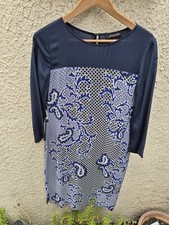 Jaeger Navy SILK paisley 3/4 Sleeve Shift Dress Size 10