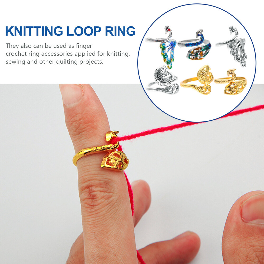 6pcs Exquisite Knitting Crochet Ring Adjustable Ring Yarn Guide