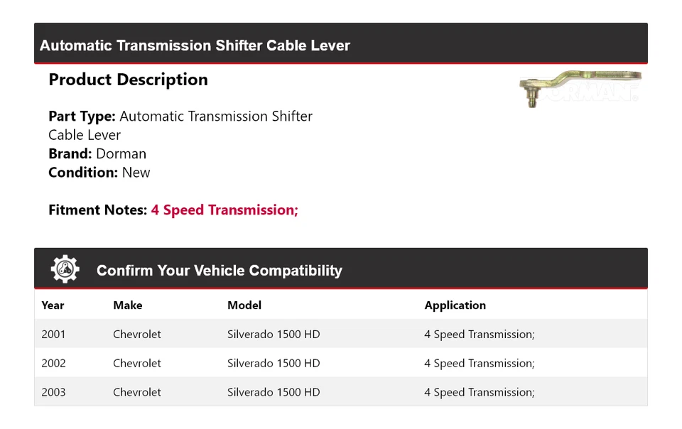 Palanca de cambios para Chevrolet Silverado 1500 HD Dorman AT 2001-2003 2002 Foto 2 de 4