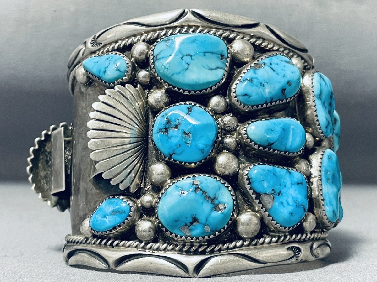 One Of Craziest Vintage Native American Navajo Green Turquoise Sterling Silver Bracelet One Of Craziest Vintage Native American Navajo Green Turquoise Sterling Silver Bracelet