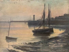 Cécile Morgand (XIX-XX) Seascape Boat Sailboat Port Sea Ocean 1902