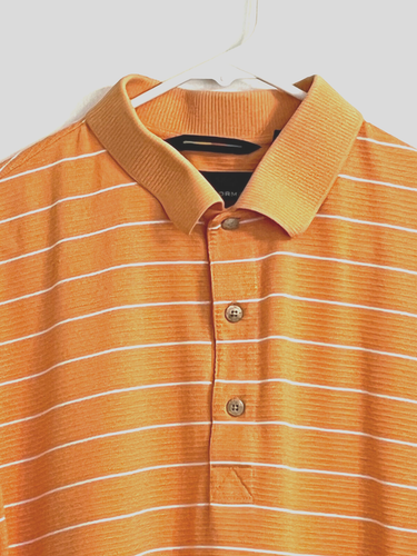 GREG NORMAN Cantaloupe White Striped Short Sleeve Polo Shirt Mens L Large - Picture 2 of 3