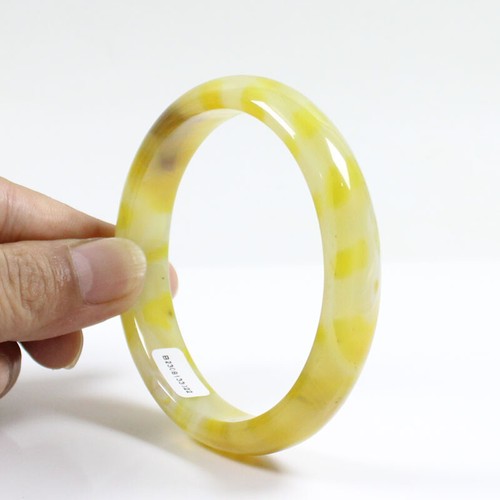 69mm Certified Natural Agate Chalcedony Yellow Brown Jade Bracelet Bangle a7097 - Picture 6 of 15