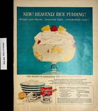 1958 Carnation Evaporated Milk Rice Pudding Recipe Vintage Print Ad 4519